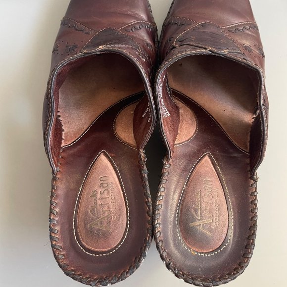 Clarks Brown Artisan Collection Women's Leather Clogs Slip-Ons US 9.5M Mules - Picture 8 of 10